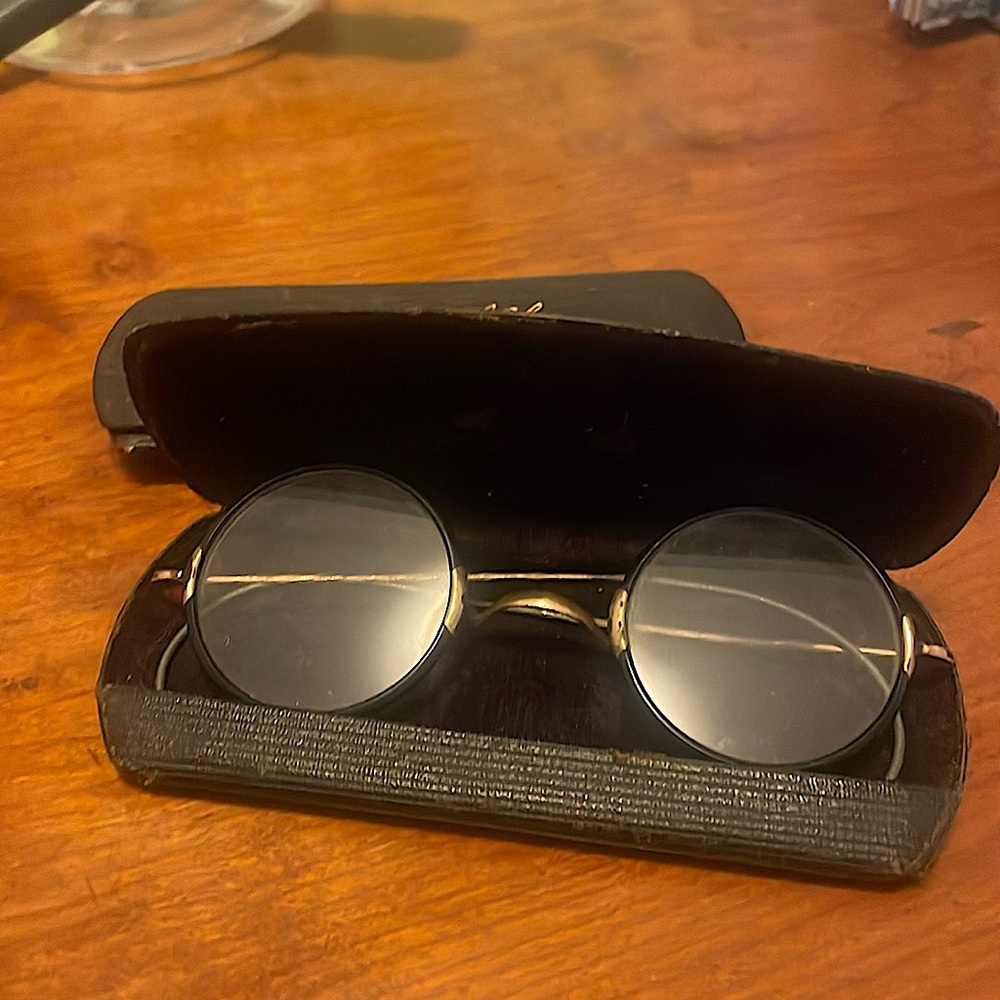 Antique “spectacles”; two cases.